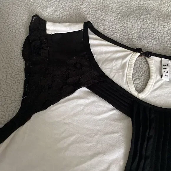 Elle kohls black and white sleeveless work career blouse top small - Picture 2 of 7